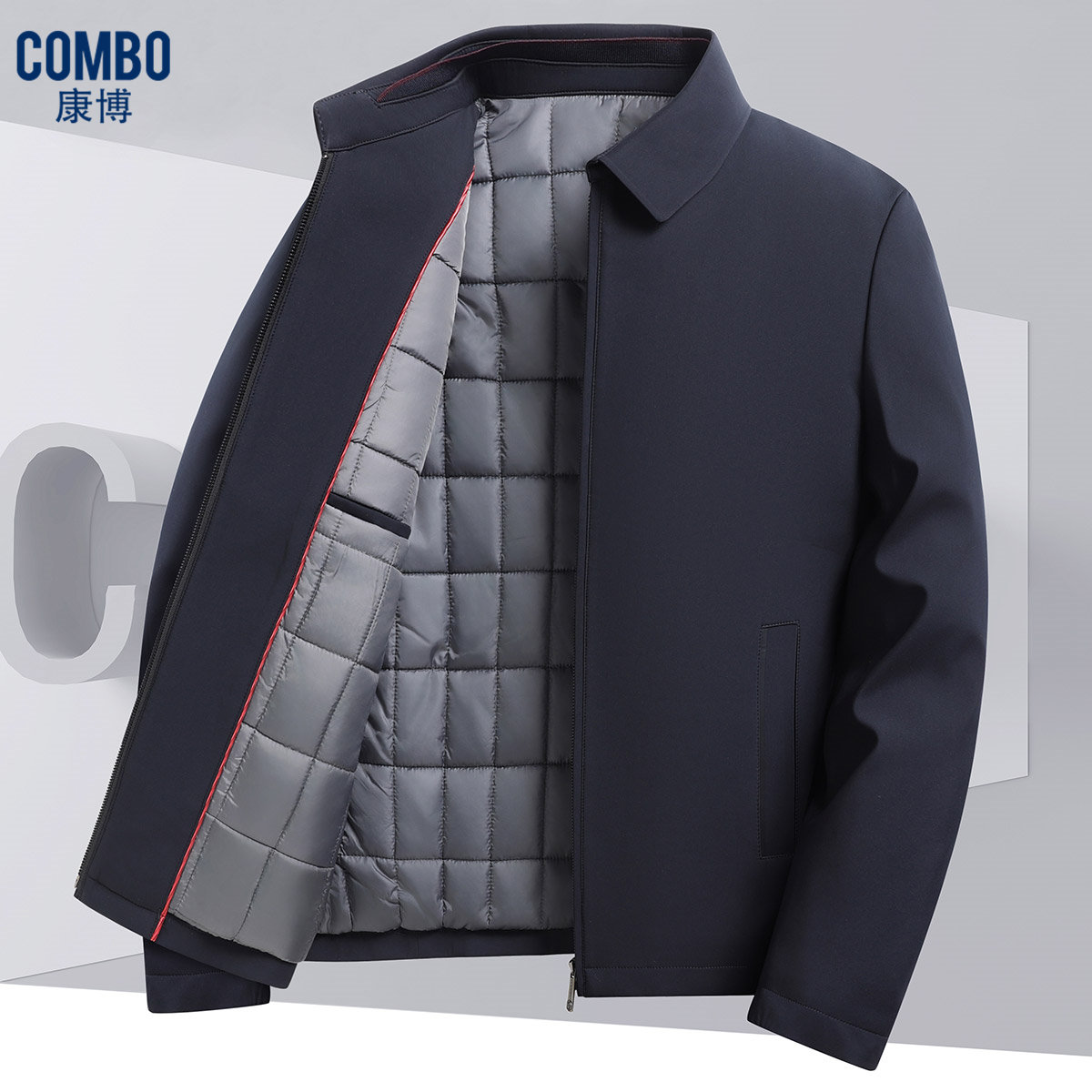 12148173.【商务保暖】秋冬翻领拉链款男式棉服夹克