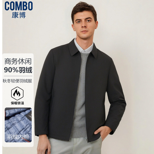 12148137.优选【90鸭绒】秋冬轻便商务翻领拉链款夹克羽绒服男