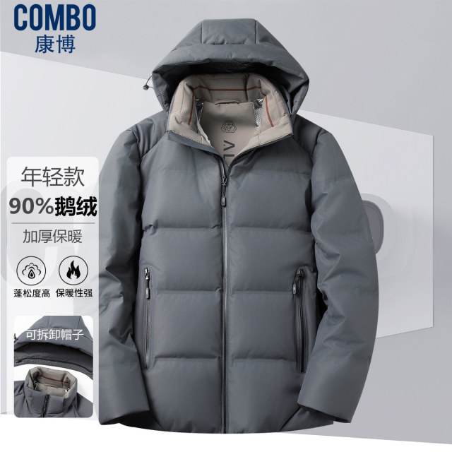 12148118.【鹅绒带帽羽绒服】冬季保暖休闲百搭可拆卸帽年轻款防寒外套男