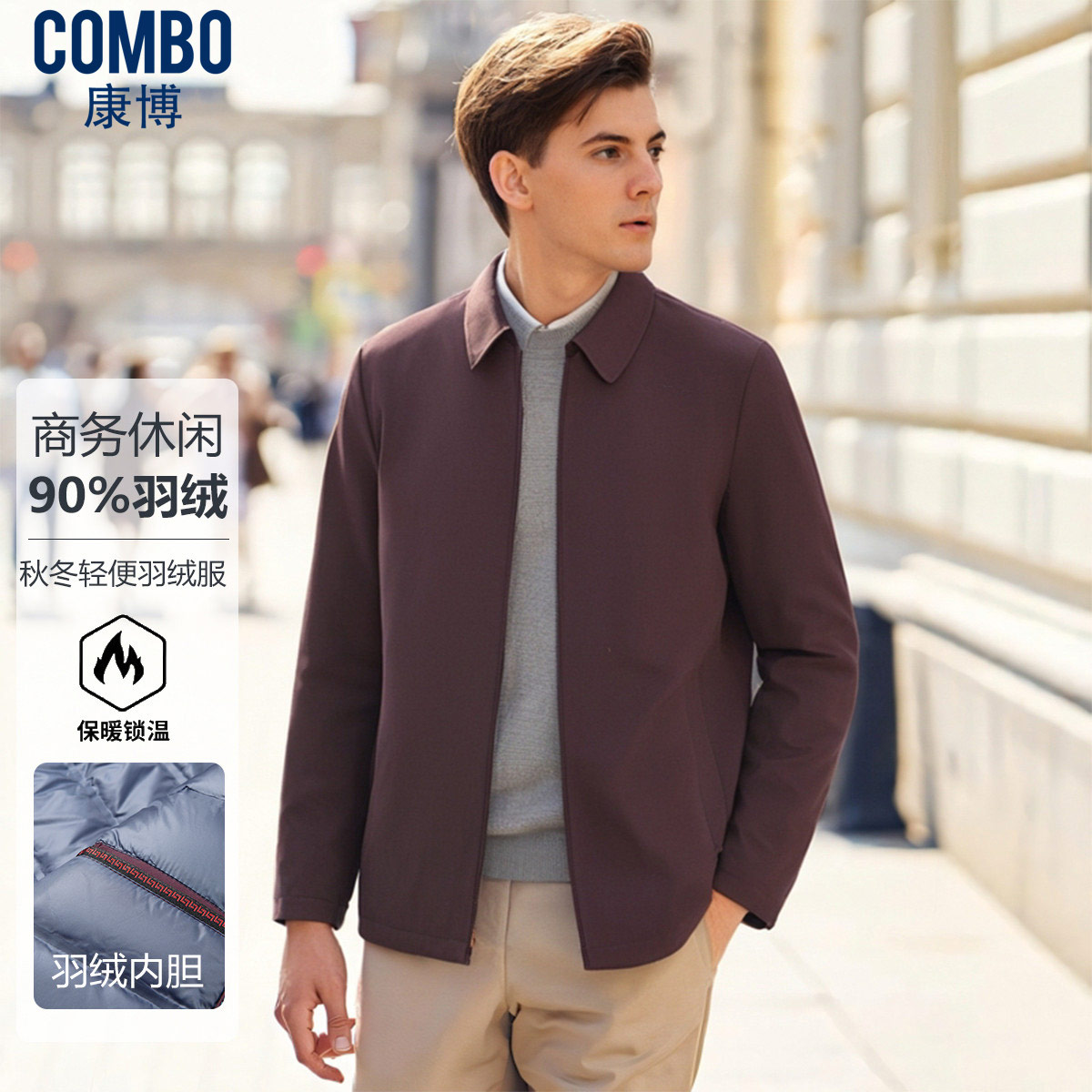 12148137.优选【90鸭绒】秋冬轻便商务翻领拉链款夹克羽绒服男