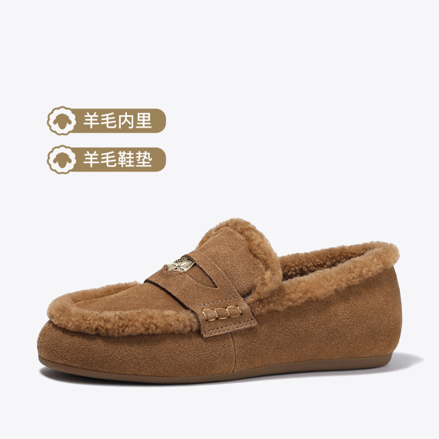 11299840.BellaLily2024冬季新款加绒加厚百搭乐福鞋英伦风豆豆鞋潮流单鞋