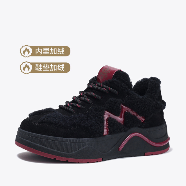 11300334.BellaLily2024年冬款厚底运动休闲鞋女加绒保暖板鞋时尚毛毛棉鞋
