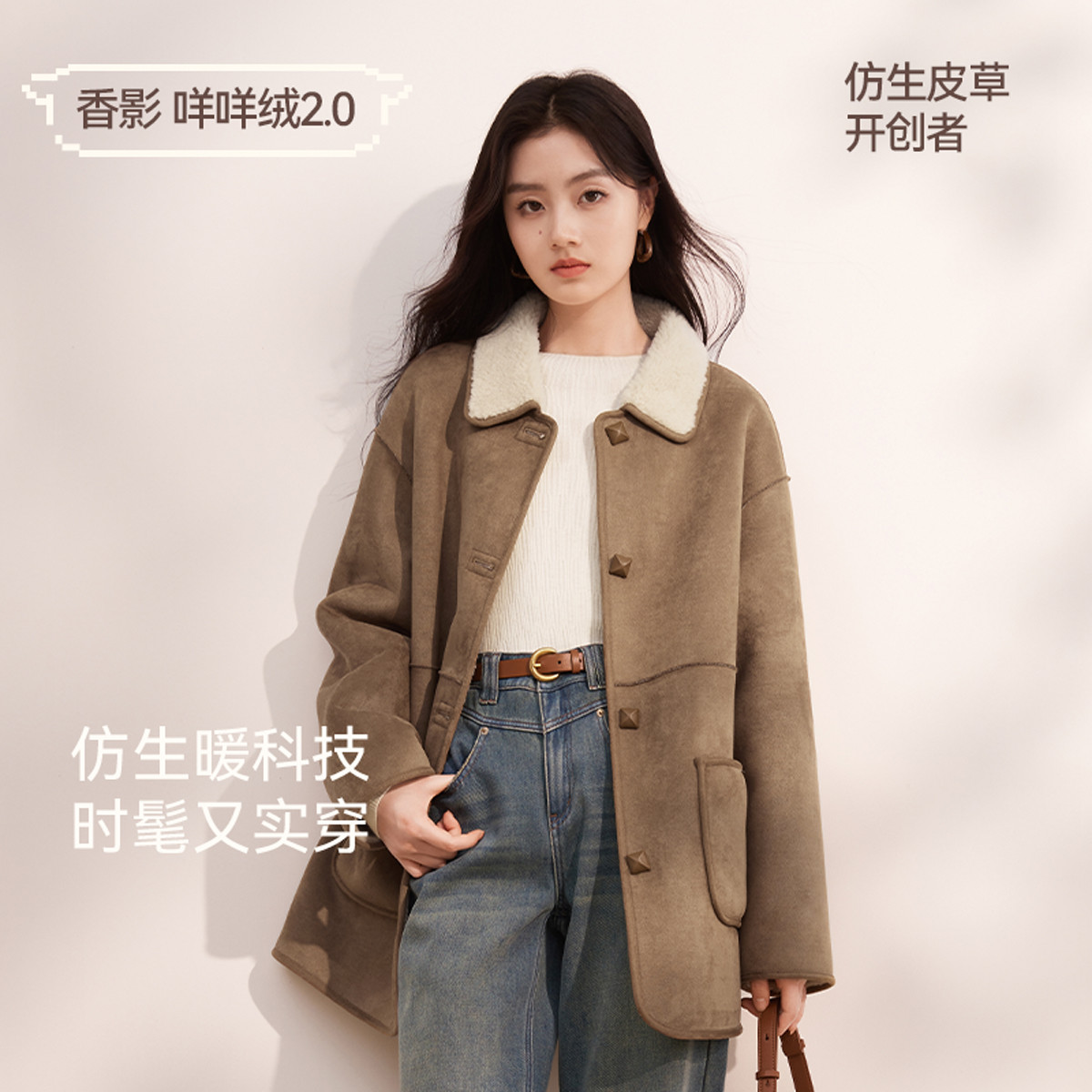 11327818.咩咩绒两面穿麂皮绒外套女皮毛一体仿生皮草