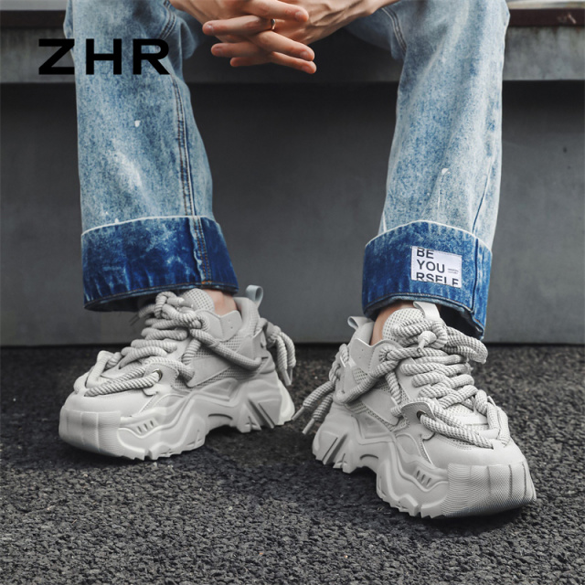 12734392.【ZHR则则】老爹鞋圆头系带厚底女鞋[网布+猪巴革+PU]