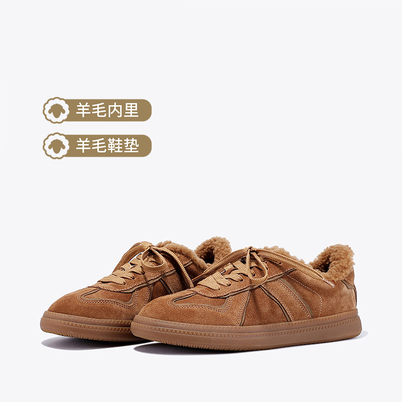 11307188.BellaLily2023冬季新款羊毛保暖加棉女鞋舒适轻便板鞋复古德训鞋
