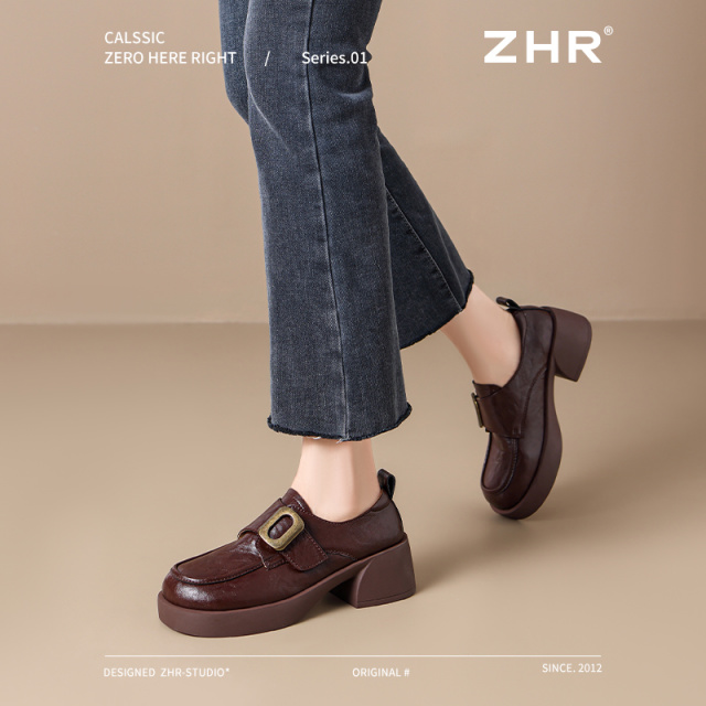 12734377.【ZHR则则】英伦单鞋圆头魔术贴厚底女鞋[超纤]