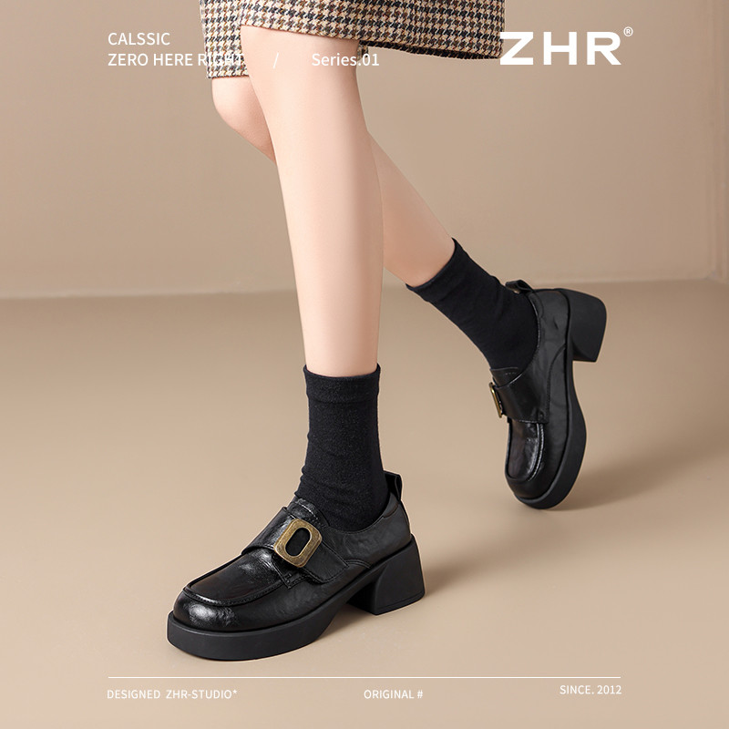 12734377.【ZHR则则】英伦单鞋圆头魔术贴厚底女鞋[超纤]