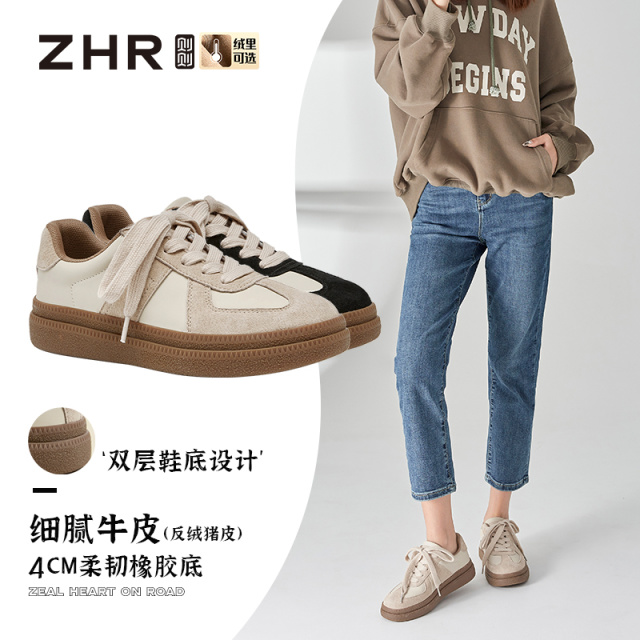 13796836.【ZHR则则】德训鞋[单里短绒可选]圆头系带厚底女鞋[牛剖层移膜革+猪八戈]