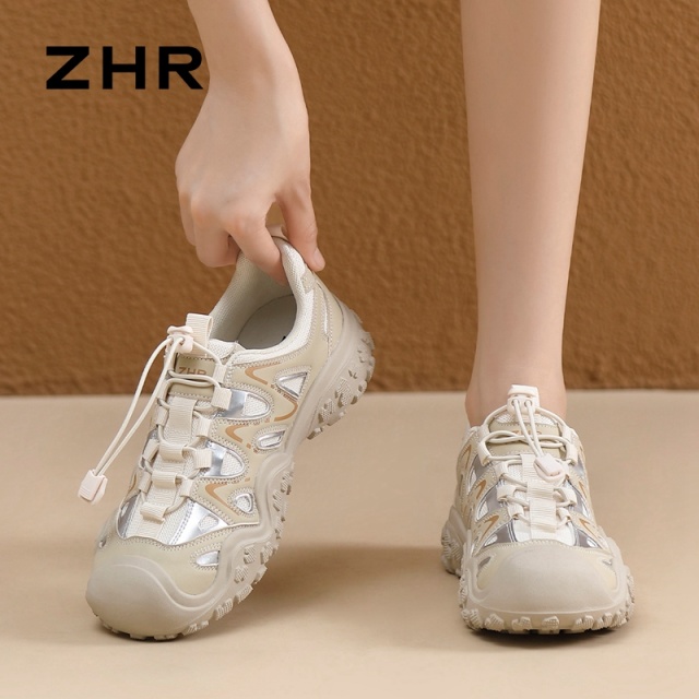 12734332.【ZHR则则】户外休闲鞋圆头抽带搭扣厚底女鞋[PU+网布]