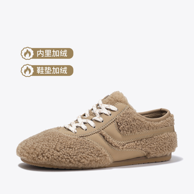 11325928.BellaLily2024冬款加绒运动休闲鞋女保暖毛毛鞋法式复古风平底鞋