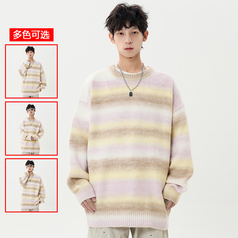 11334107.衣仕梵秋冬新款男款潮流条纹减龄青少年宽松百搭毛衣【衣仕梵男装1】