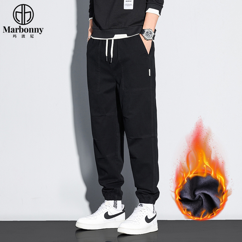 11329921.玛波尼秋冬男士青年加绒加厚保暖宽松工装束脚休闲裤长裤