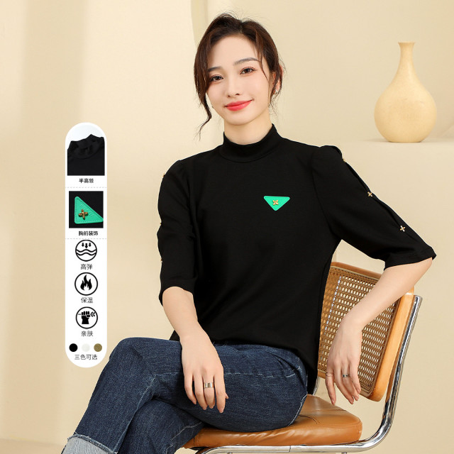 11339358.【清仓售罄不补】【打底衫】冬季纯色简约高弹套头衫加厚上衣女