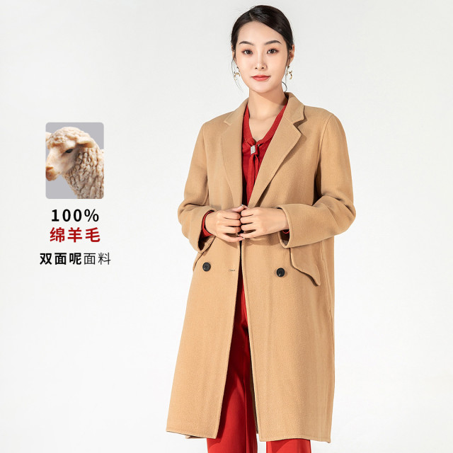 11342704.【清仓售罄不补】【绵羊毛】秋时尚通勤双排扣中长款双面呢西装大衣