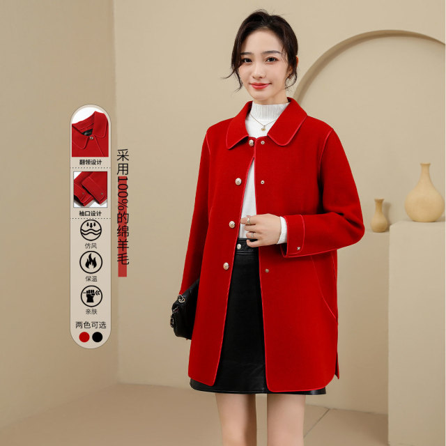11344008.【专柜新品】【绵羊毛】冬季加厚保暖毛呢外套双面呢大衣女