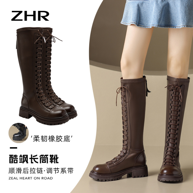 12734795.【ZHR则则】长筒靴[短绒]圆头后拉链中跟女鞋[PU]