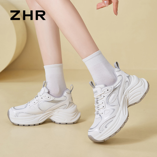 12734811.【ZHR则则】老爹鞋圆头系带厚底女鞋[超纤+网布]