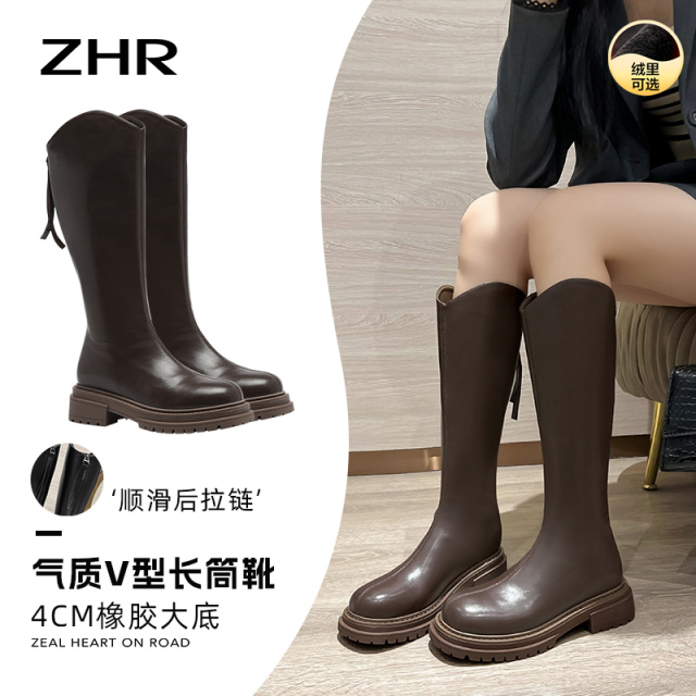 12734799.【ZHR则则】长筒靴[单里]圆头后拉链中跟女鞋[PU]