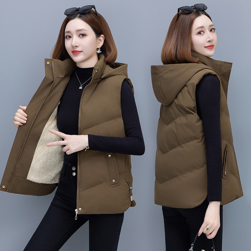 11348850.7-CY秋冬新款女式外套加绒连帽保暖时髦休闲百搭马甲【7-CY女装1】