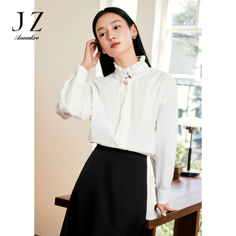 11351410.JZ玖姿宫廷风休闲衬衫女装2023春季新款洋气上衣白色