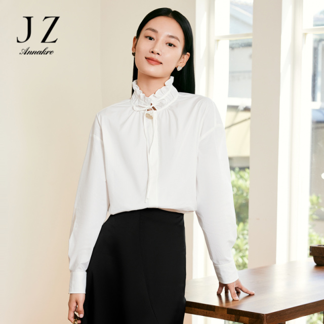11351410.JZ玖姿宫廷风休闲衬衫女装2023春季新款洋气上衣白色