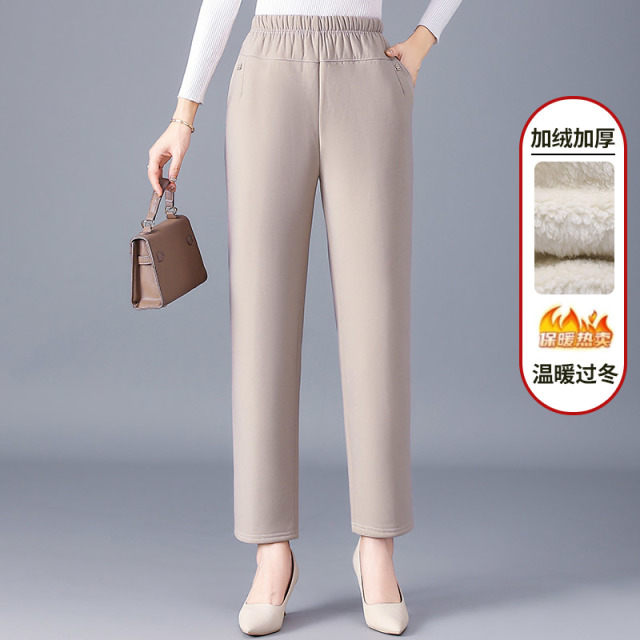 12641952.妈妈装冬季松紧高腰加绒加厚休闲裤QFGM619