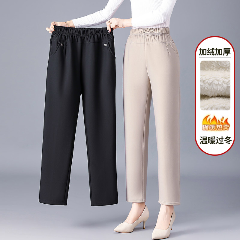 12641952.妈妈装冬季松紧高腰加绒加厚休闲裤QFGM619