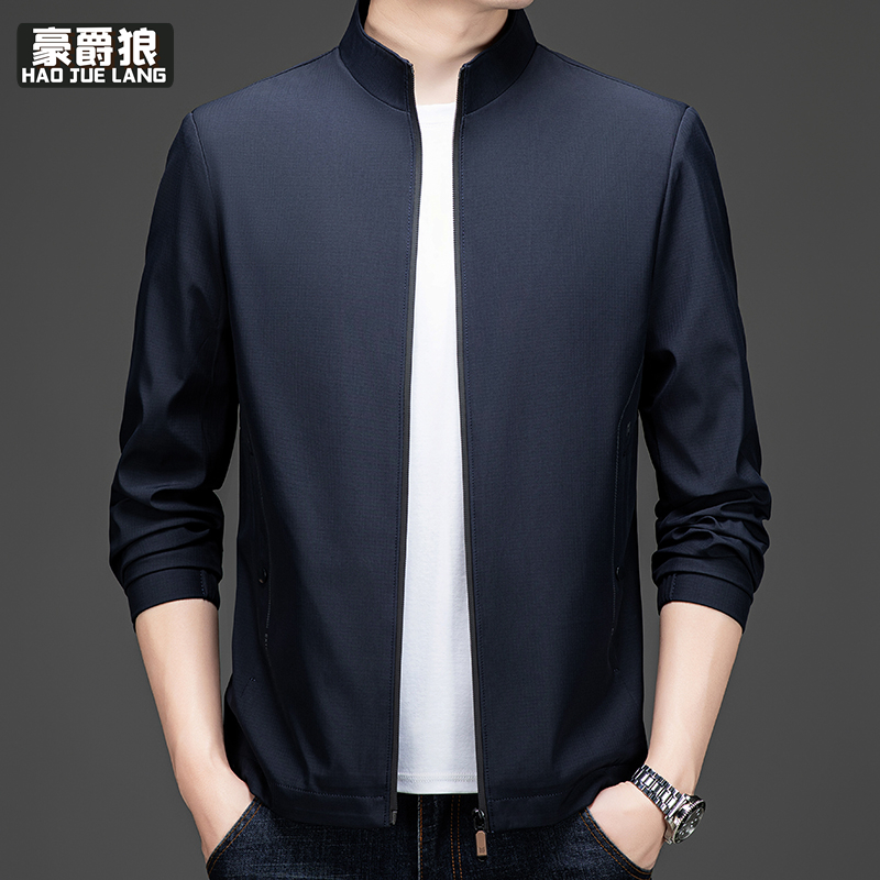 11376073.高档中年立领新款春秋休闲爸爸男士商务夹克衫时尚百搭外套