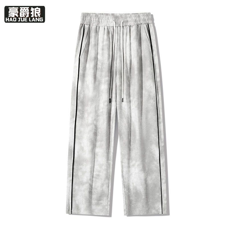 11376105.帅气脏脏裤男秋季潮牌美式设计感运动裤子宽松直筒阔腿休闲裤