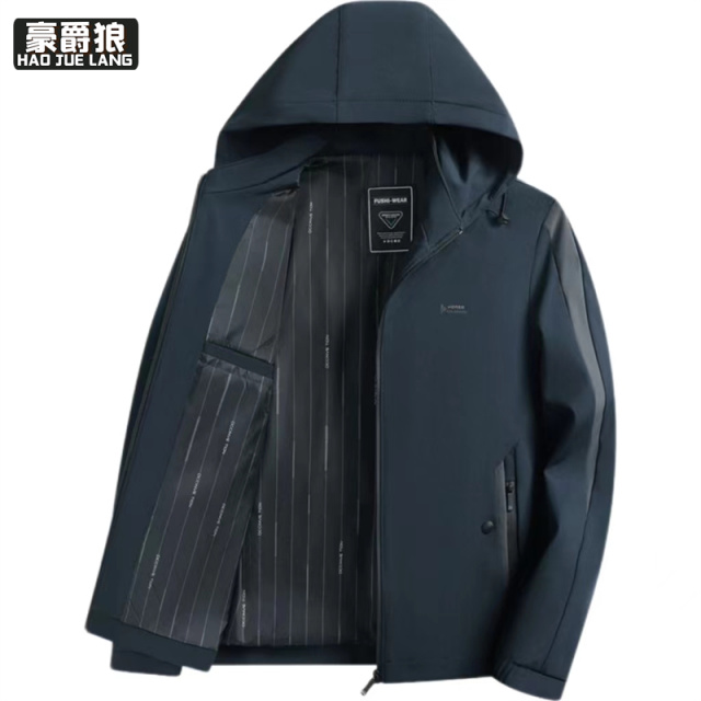 11376628.中老年可脱卸帽休闲夹克中年夹克衫男士春秋爸爸连帽防风上衣外套