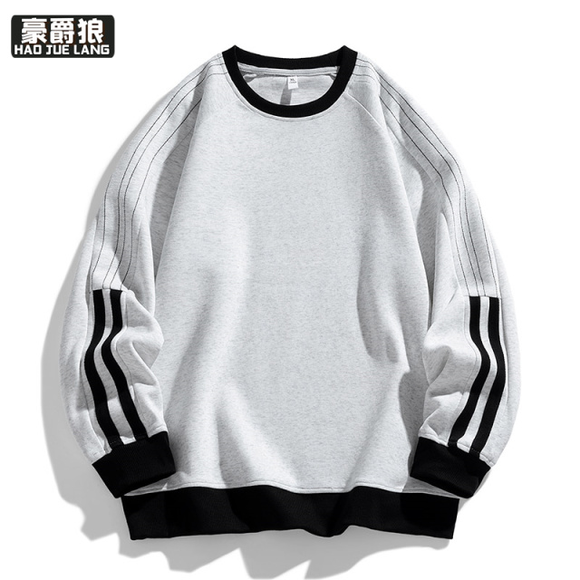 11376233.撞色圆领重磅卫衣春秋新款潮牌宽松休闲男装长袖衣服外套