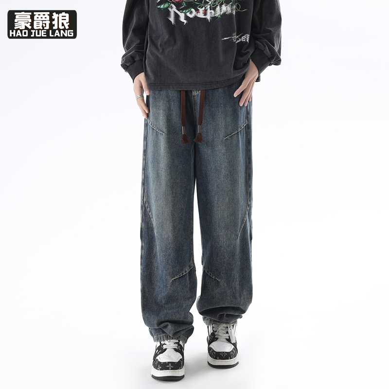 11377270.牛仔裤男宽松直筒阔腿裤秋季新款美式高街男生裤子春秋款