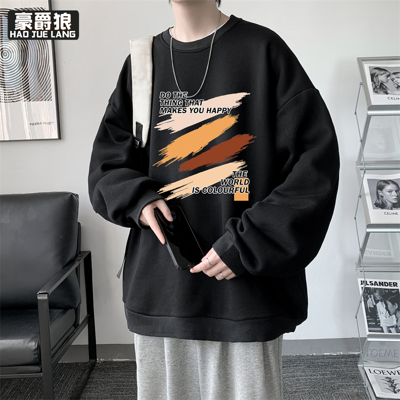 11375912.秋季卫衣男士圆领新款长袖t恤衫潮流帅气春秋学生宽松休闲上衣服