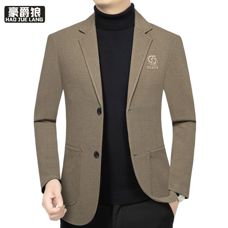 11376867.新款春秋西装高档休闲商务男士上衣西服外套中年新款爸爸装气质