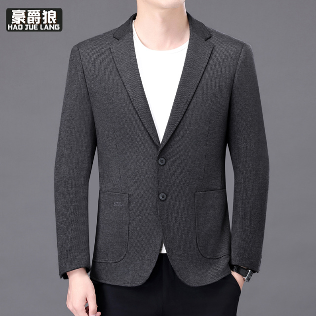 11376412.春秋季新款男士休闲西装外套中年单西上衣服修身帅气高档西服