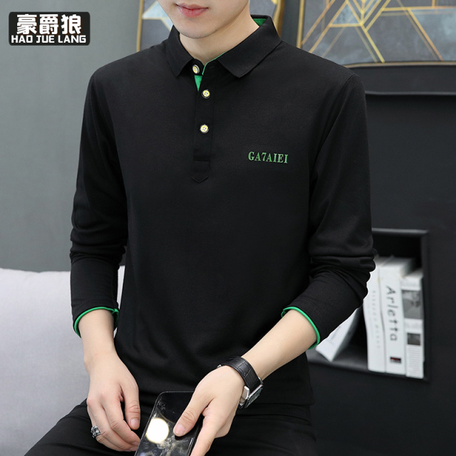 11377272.男士polo衫潮流长袖t恤翻领休闲体恤春秋季修身休闲上衣服保罗衫