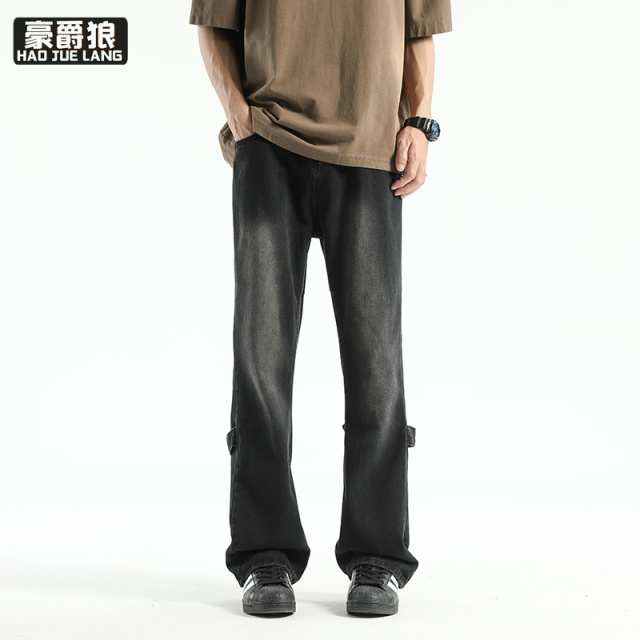 11376807.美式复古牛仔裤男士春秋季宽松直筒潮牌新款高街休闲阔腿长裤