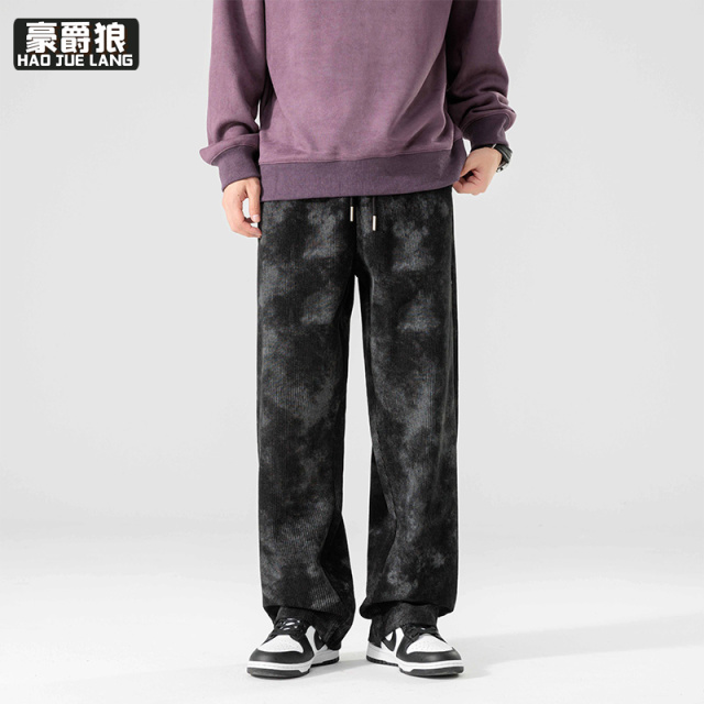 11376291.港风休闲抽绳阔腿裤春秋季时尚百搭痞帅直筒裤子男款