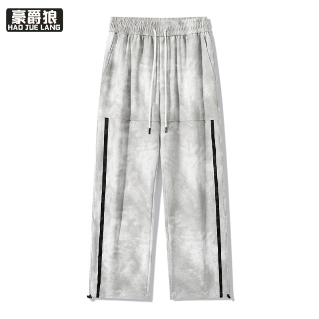 11376104.运动裤男秋季两条杠宽松直筒裤子潮牌脏脏白休闲长裤