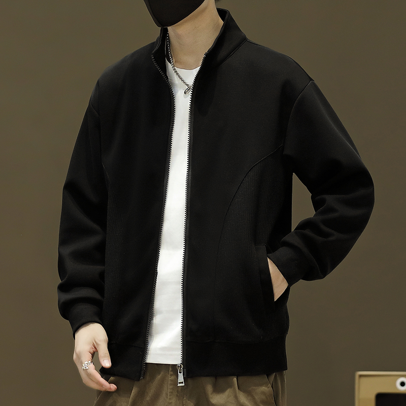 11376992.男士外套秋季新款男士开衫拼接拉链立领卫衣夹克男