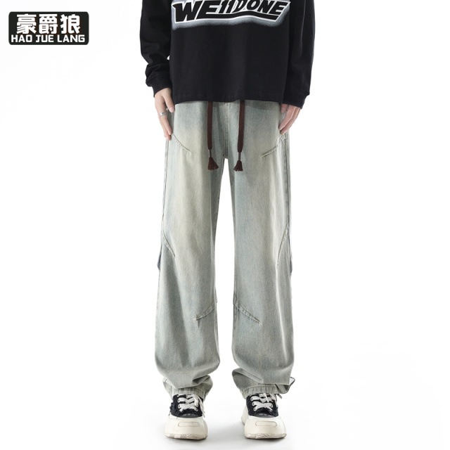 11377270.牛仔裤男宽松直筒阔腿裤秋季新款美式高街男生裤子春秋款