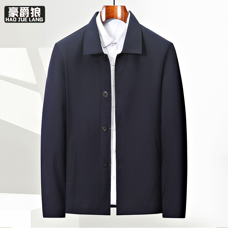 11377252.中年男士商务休闲夹克新款爸爸装中老年春秋装翻领外套上衣男