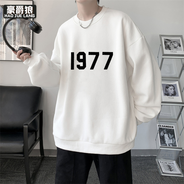 11375899.重磅圆领卫衣新款印花1977休闲宽松潮流春秋款无帽衫