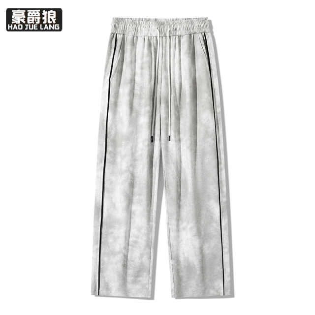 11376105.帅气脏脏裤男秋季潮牌美式设计感运动裤子宽松直筒阔腿休闲裤