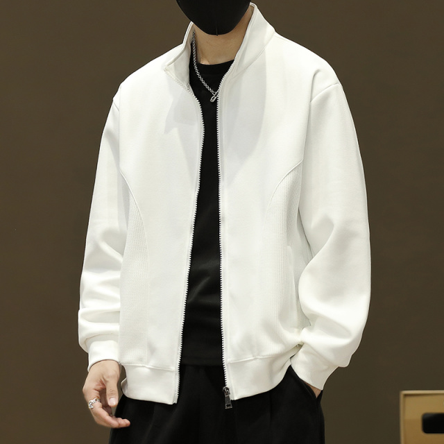 11376992.男士外套秋季新款男士开衫拼接拉链立领卫衣夹克男