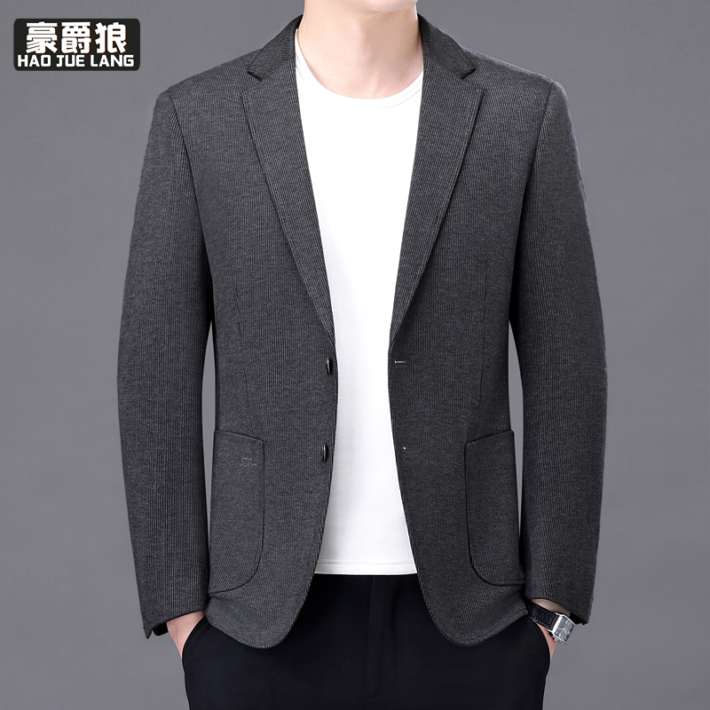11376412.春秋季新款男士休闲西装外套中年单西上衣服修身帅气高档西服