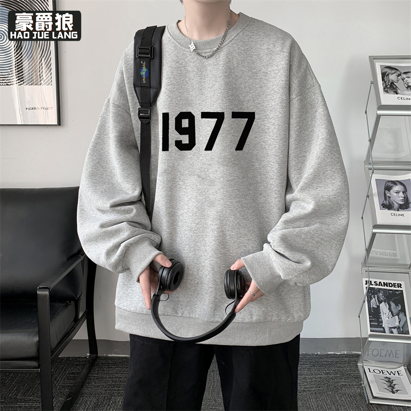 11375899.重磅圆领卫衣新款印花1977休闲宽松潮流春秋款无帽衫
