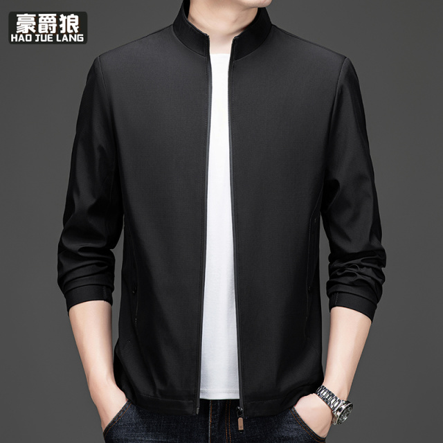 11376073.高档中年立领新款春秋休闲爸爸男士商务夹克衫时尚百搭外套