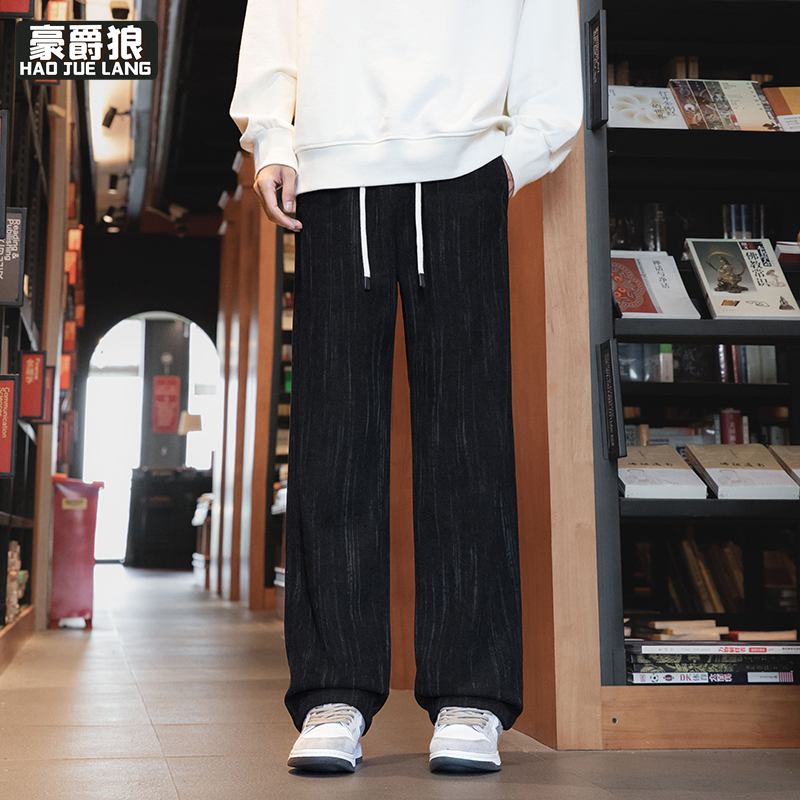 11377255.百搭帅气休闲裤男士春秋季美式潮流宽松直筒裤子新款阔腿垂顺长裤