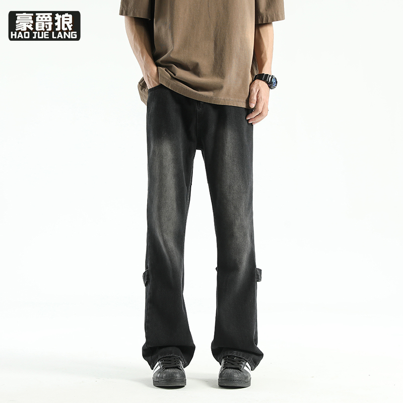 11376807.美式复古牛仔裤男士春秋季宽松直筒潮牌新款高街休闲阔腿长裤